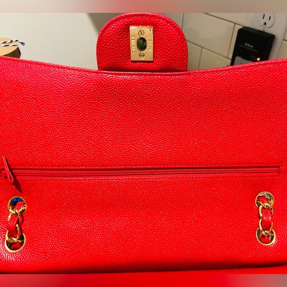CHANEL JUMBO DOUBLE FLAP RED quilted caviar leather handbag - Picture 10 of 17
